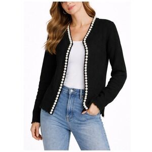 Vita Grace Women's Black Isabella Pearl Edge Wool Cashmere Cardigan One Size NWT